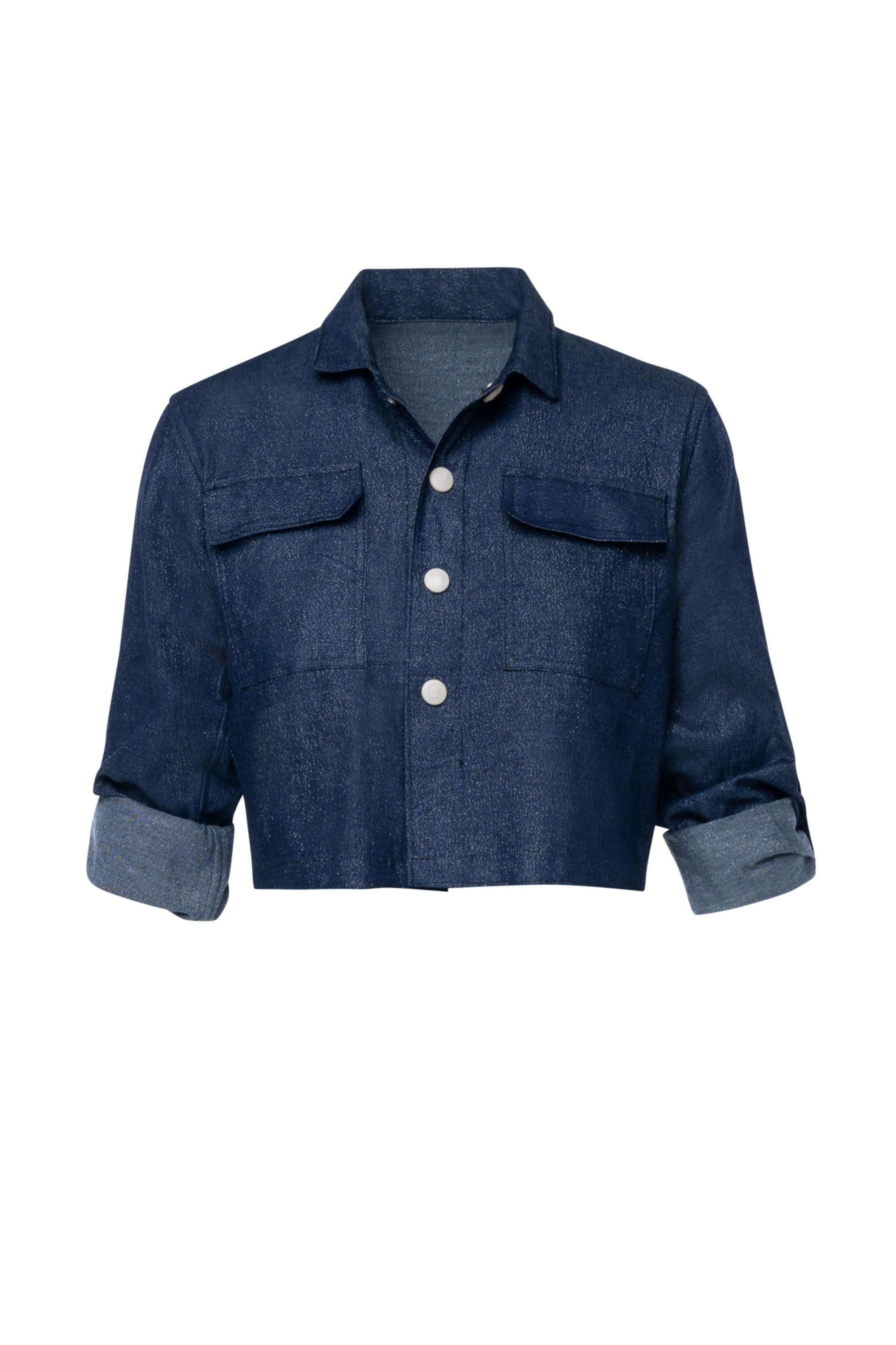 Foldable Long Sleeve Button-Down Top with Collar