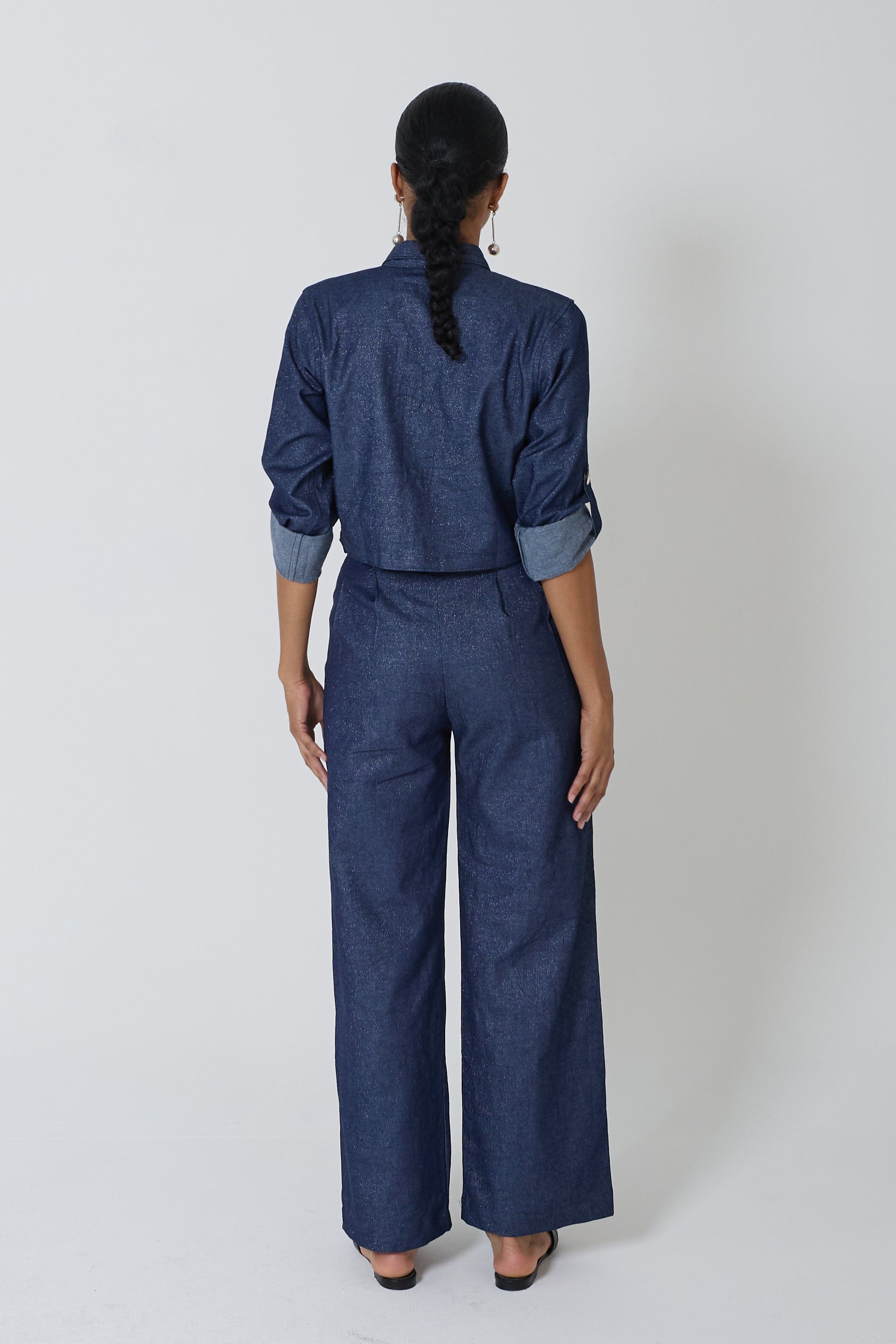 Long-Sleeve Button-Down Top and Pant Matching Set