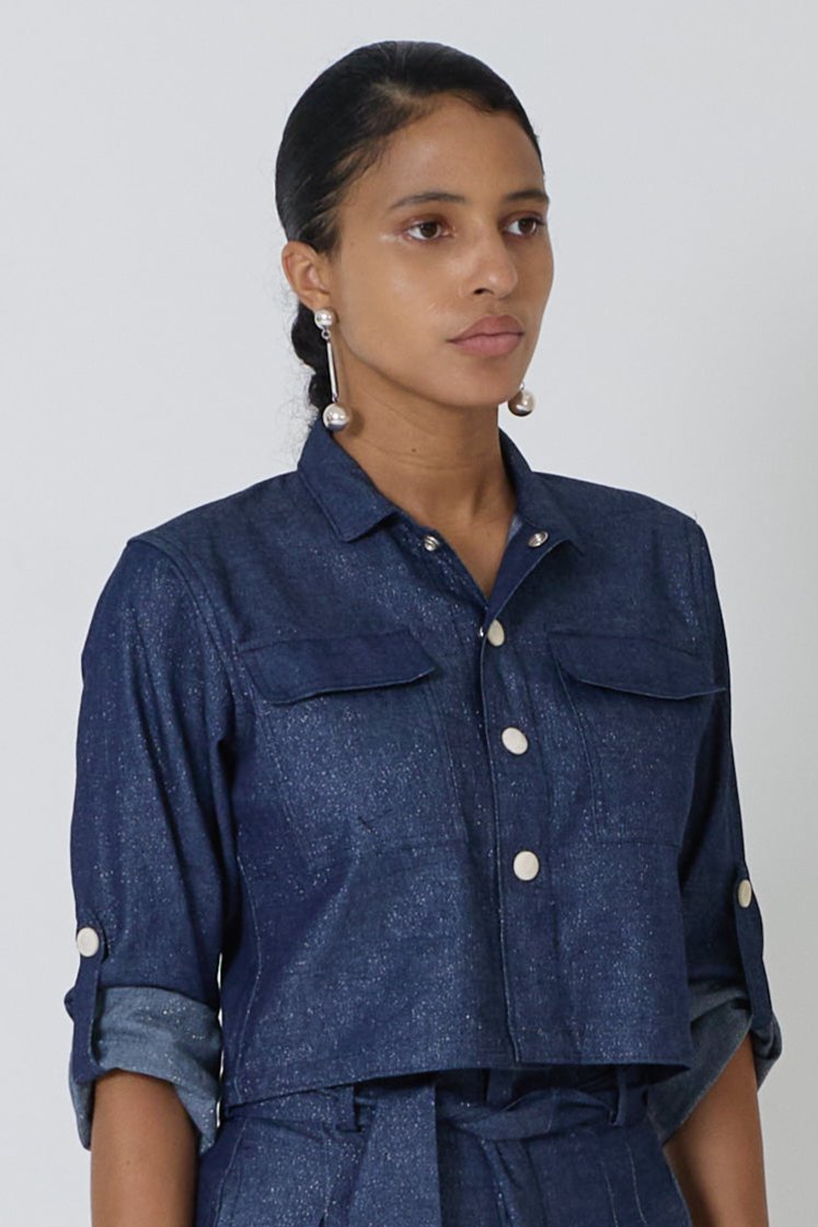 Foldable Long Sleeve Button-Down Top with Collar